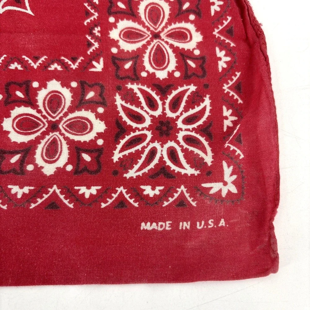 Vtg Bandana 1970's Fast Color Red 100% Cotton Made In USA Western RN 13962 READ